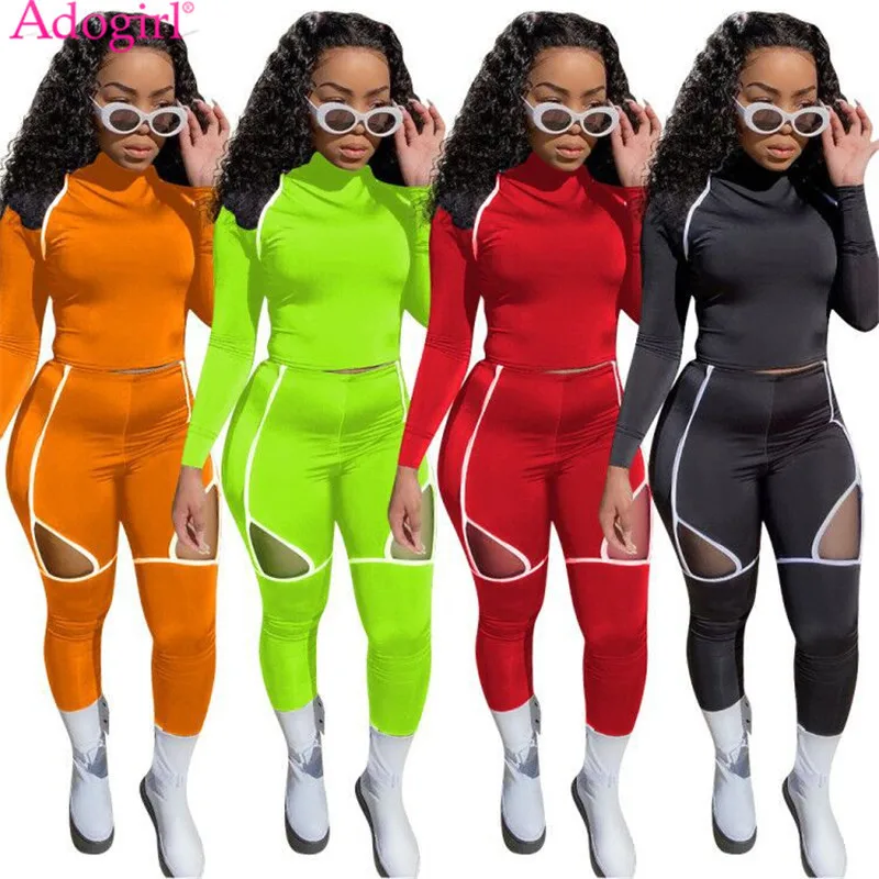 Adogirl 2020 Новый женский спортивный костюм Водолазка с длинным рукавом короткий топ