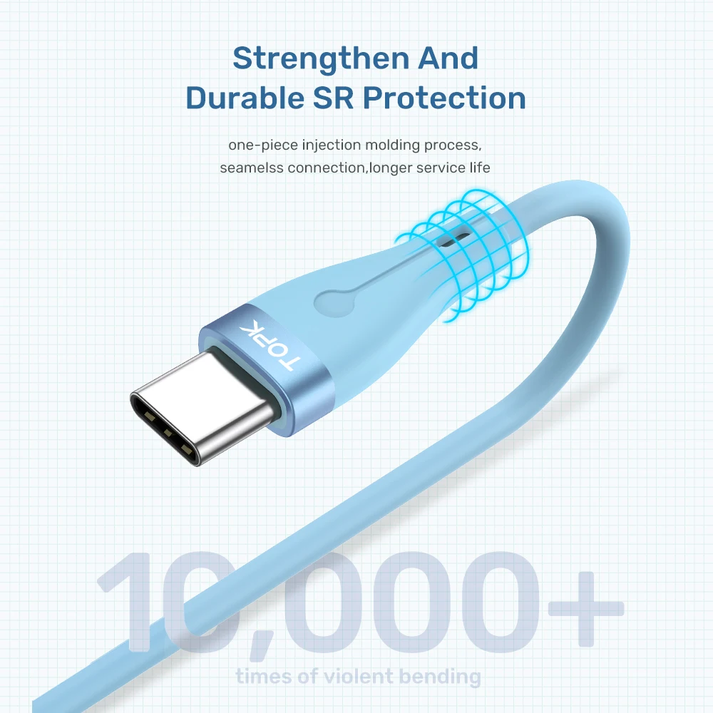 Кабель TOPK AN46 Micro USB Type-C жидкий силикон 3 А для Xiaomi Samsung Huawei кабель быстрой зарядки и
