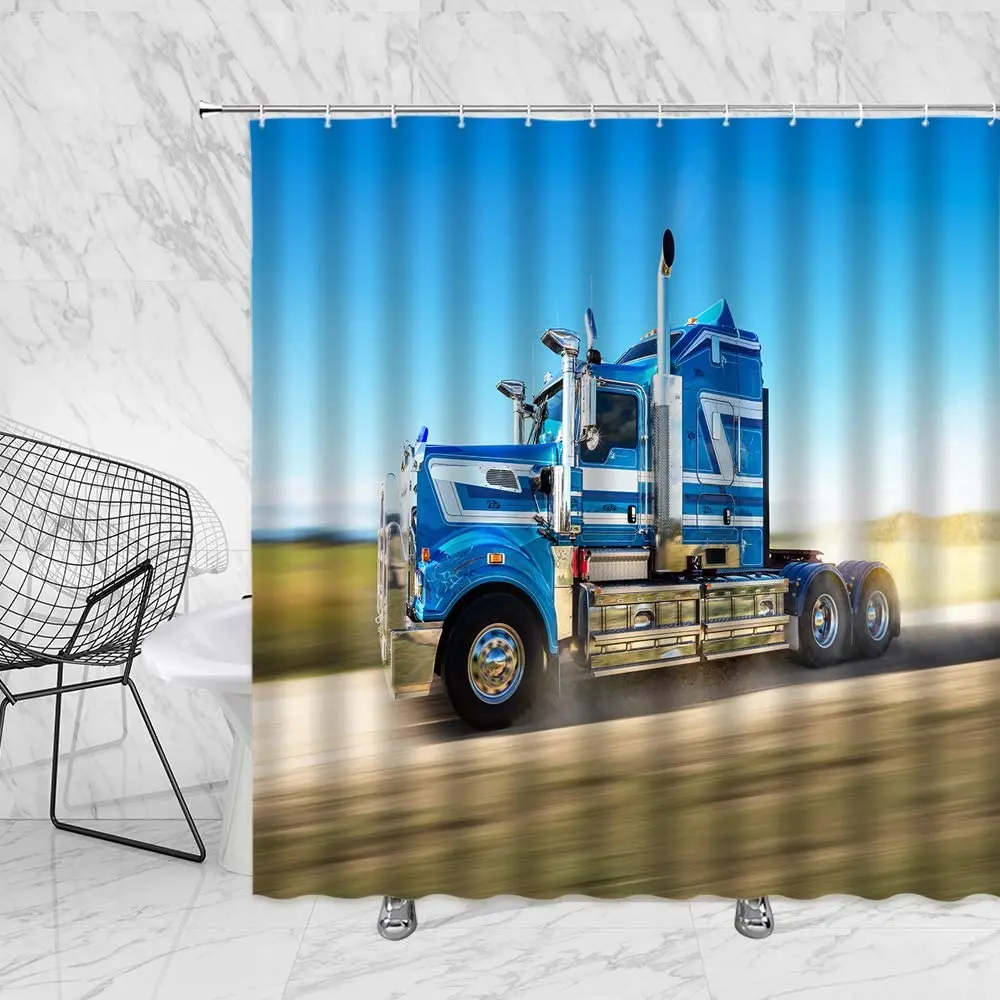 

Занавеска для душа в стиле ретро, декоративная Водонепроницаемая Автомобильная шторка синего цвета в ванную комнату, с крючками из полиэст...