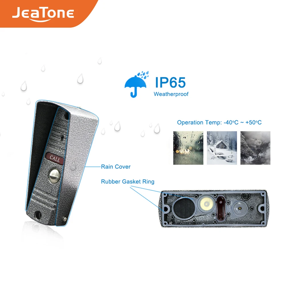 JeaTone 7 дюймов видеодомофон дверной звонок видеоглазок IP65 непромокаемое экранное