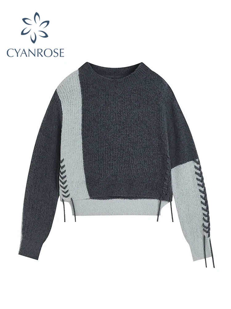 

Women Sweater Pullover Loose Knit Coat Soft Casual Female O-Neck Long Sleeve Ins Street Harajuku Vintage Outerwear Sweater Short