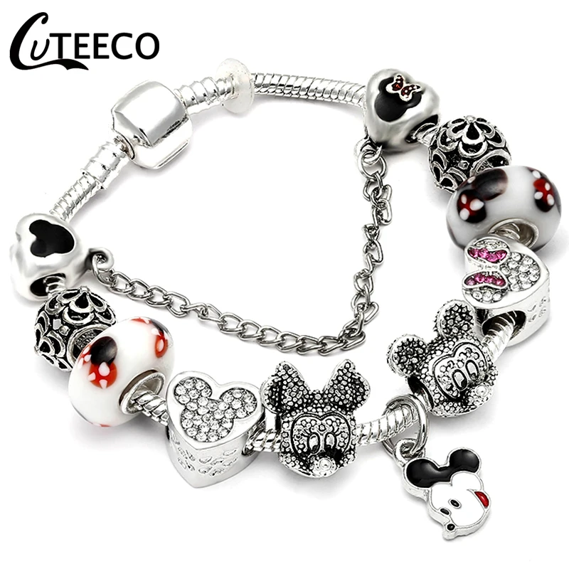 CUTEECO старинные серебряные талисманы браслеты для женщин Новые Микки хрустальные бусины для рукоделия Fit брендовый браслет для женщин Pulseira ювелирные изделия - Окраска металла: Y
