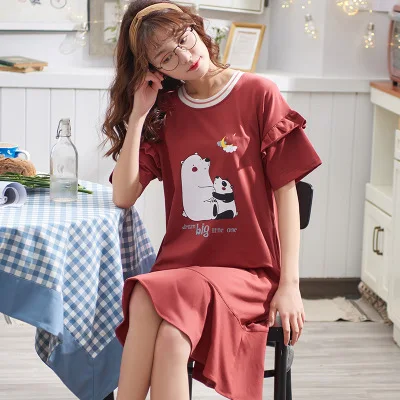 nightgown women Летние хлопковые ночные рубашки женские повседневные мягкие пижамы платье с буквенным принтом ночная рубашка женские ночные рубашки - Цвет: nightgown women