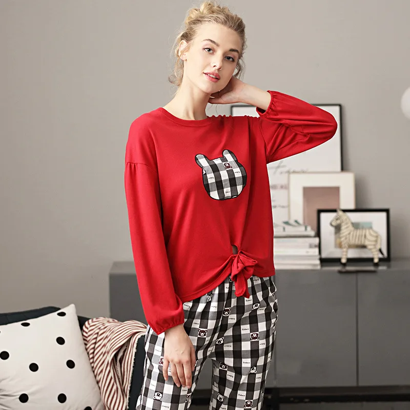 Женская одежда для сна пижамы новинка весна-осень длинный рукав 100% хлопок