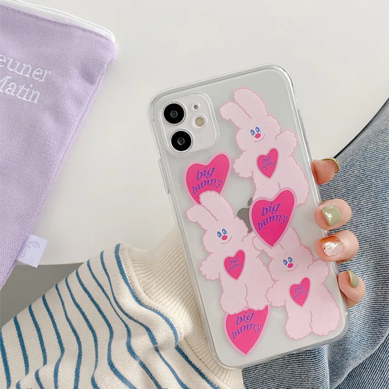 

Cute Cartoon Clear Animal Rabbit Korean Phone Case For iPhone 12 11 Pro Max Xr X Xs Max 7 8 Puls SE 2020 Cases Soft TPU Cover
