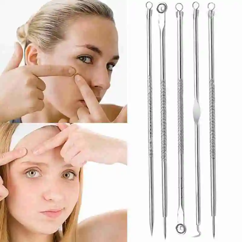 5pcs/set Stainless Steel Acne Needle Pimple Blackhead Squeeze Needles Kit Extractor Removal Acne Tool Pimple Remover Beauty B2I5