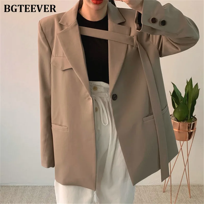 Модный женский Блейзер свободного кроя пиджак на пуговицах винтажный свободный