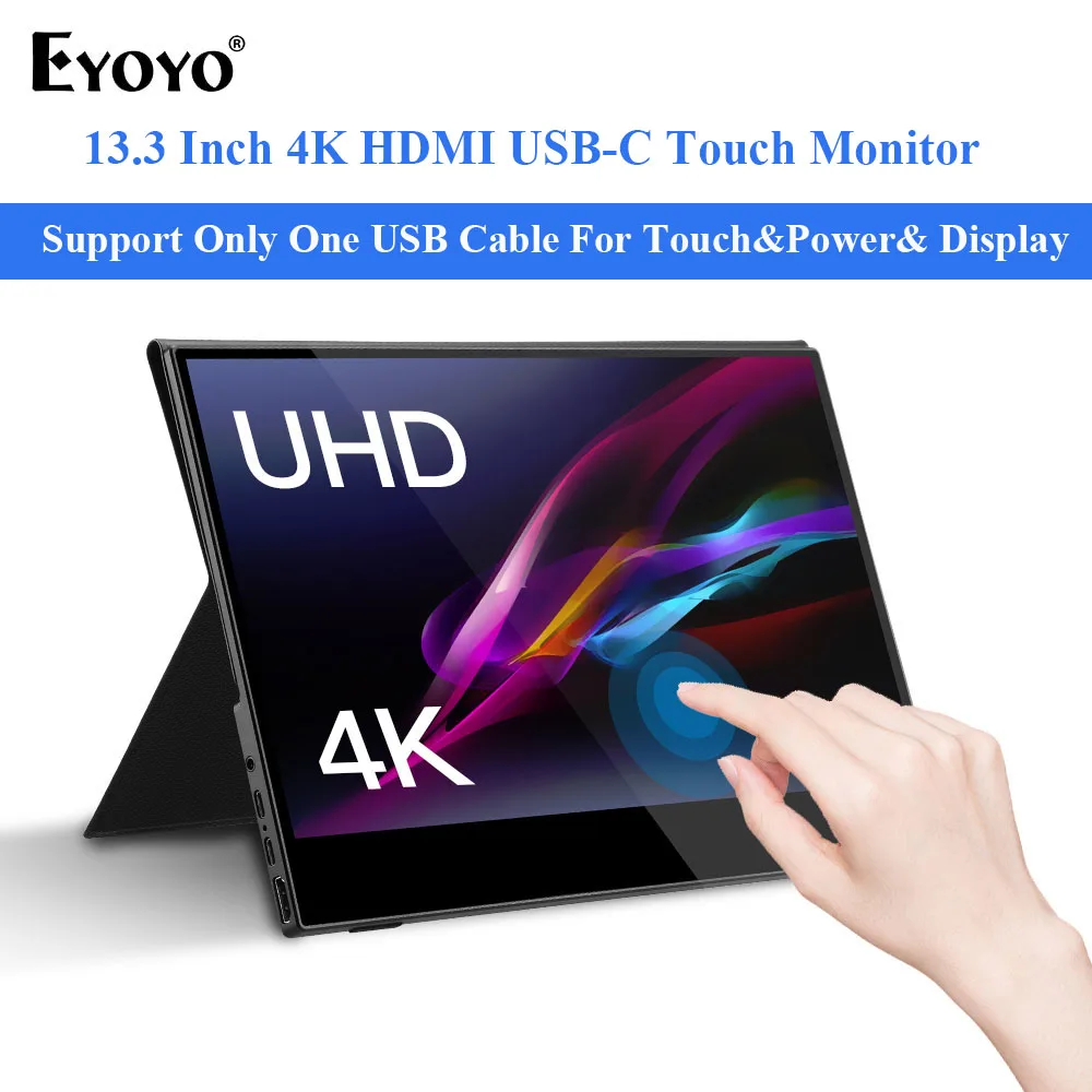 Портативный игровой сенсорный экран Eyoyo EM13U 13 3 дюйма UHD 4k ЖК-дисплей Type-C HDMI 3840x2160