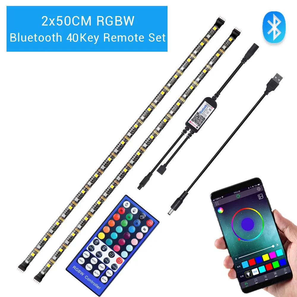 2x50CM RGBW 40Key Светодиодная лента RGB 5050 с питанием от USB, 20Key, светодиодный музыкальный контроллер RGBW, Bluetooth, 40Key, светодиодная Диодная лента для телевизора, компьютера, подсветка - Испускаемый цвет: 2x50CM RGBW 40Key