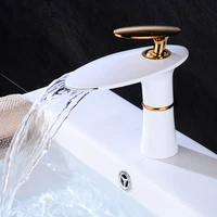 tuqiu bathroom faucet white gold basin faucet cold hot brass waterfall faucet mixer sink tap single handle bathroom tap
