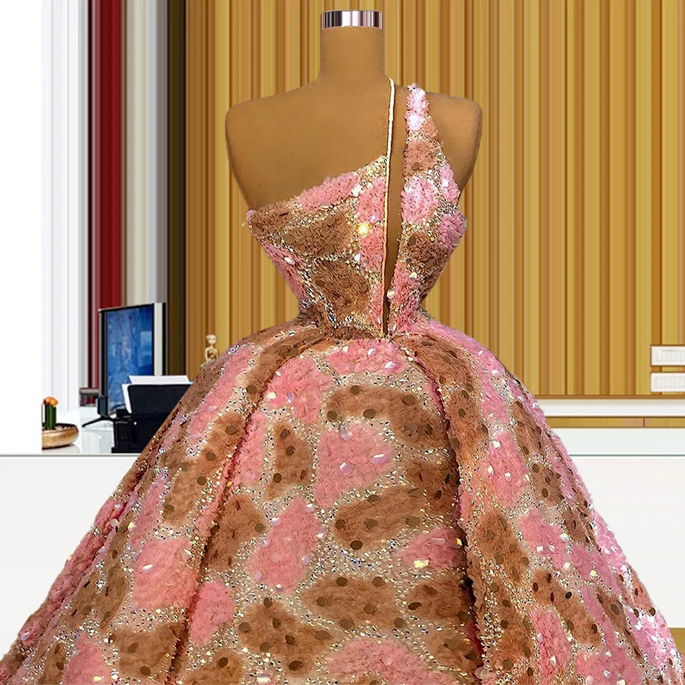 Glitter Sparkly Pink Long Dresses for Women Middle East Saudi Arabia Party Prom Gowns abendkleider 2021 sukienki koktajlowe