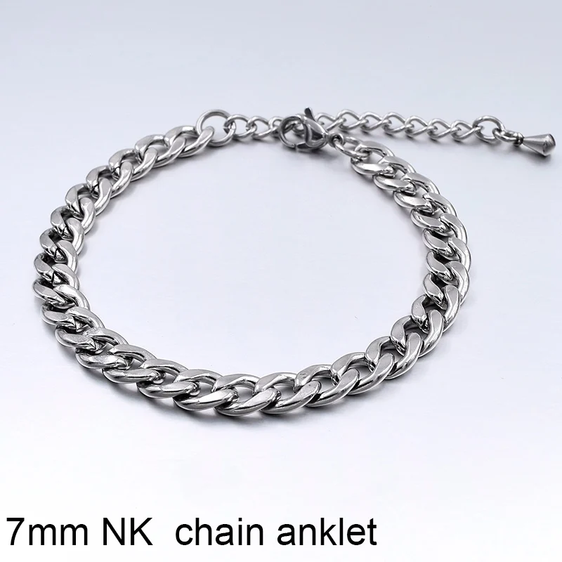 7mm NK chain Anklet Ювелирные изделия летние пляжные браслеты на ногу лодыжки браслеты для женщин ножная цепочка простые мужские ножные браслеты из нержавеющей стали серебристого цвета - Окраска металла: 7mm NK chain Anklet