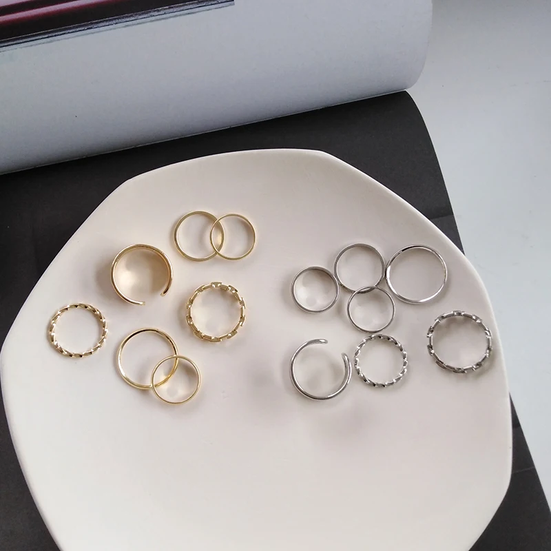 

7pcs Fashion Punk joint Ring Set Geometric Twist Minimalist Jewelry Metal circular golden ring for women Street dance Accessiory