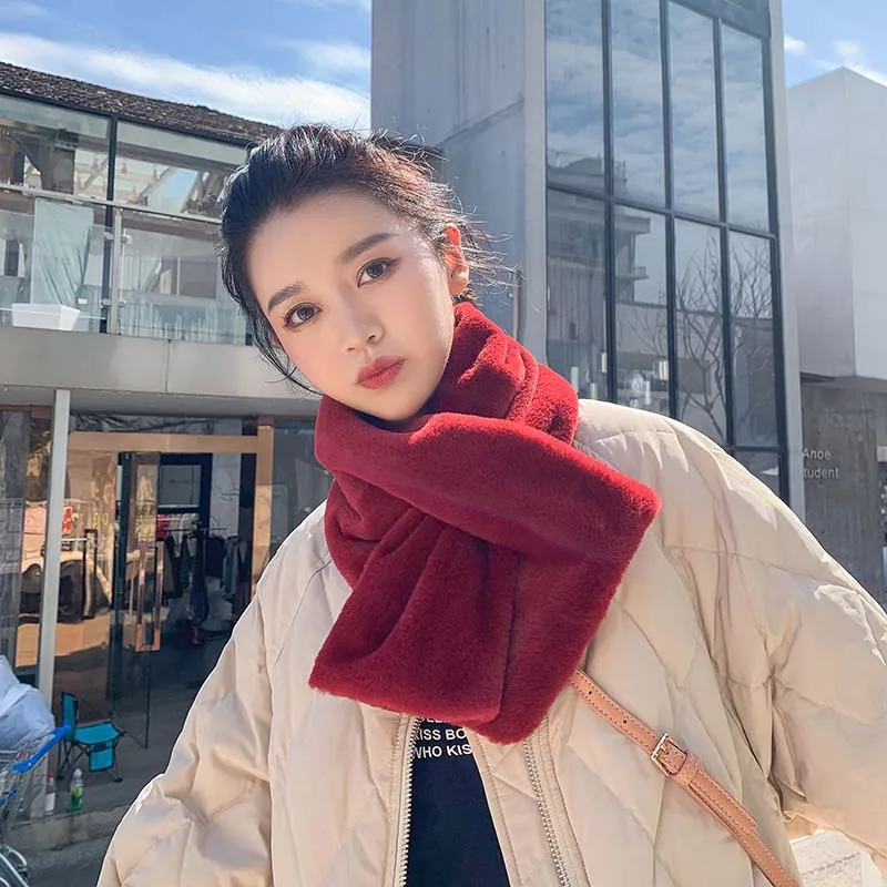 Korean Rabbit Hair Autumn and Winter Scarf Fashion Hairy Students Wild Bib Temperament Short Paragraph Warm Head Women |