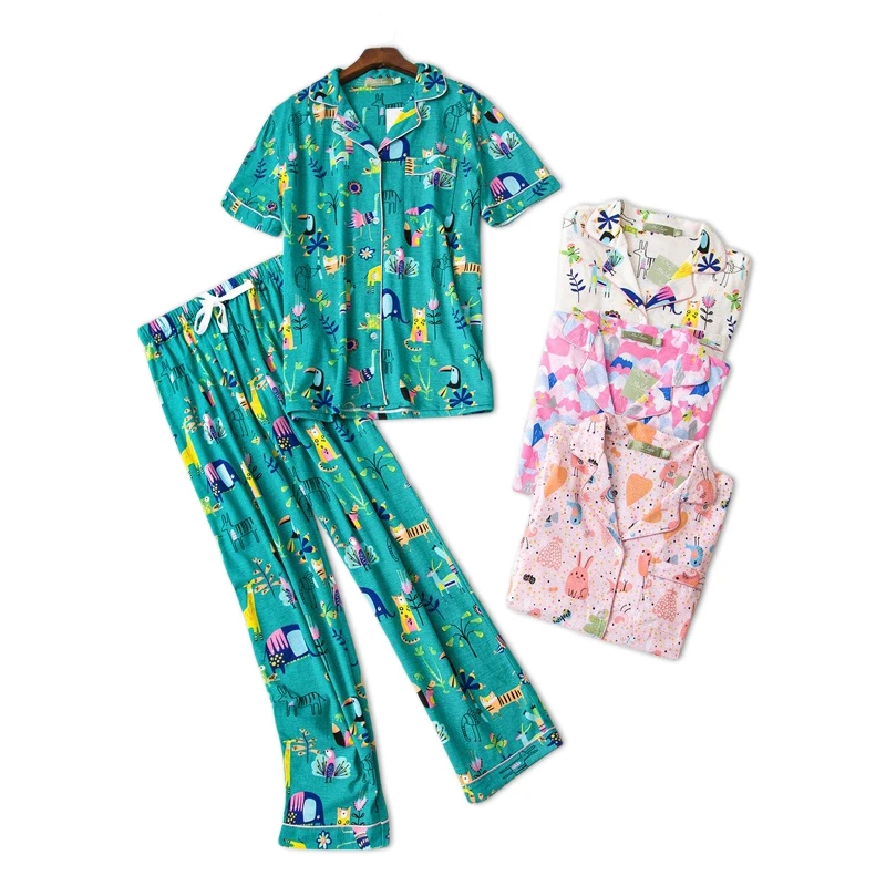 

Симпатичные пижамные комплекты из чистого хлопка, женские брюки с коротким рукавом, женская сексуальная Трикотажная хлопковая простая Пиж...