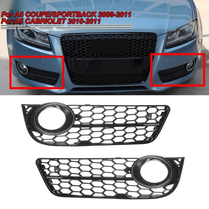 

Fog Light Lamp Cover Front Bumper Grille Grill Honeycomb Cover Trim for- A5 Coupe/Sportback 08-11 Cabriolet 10-11