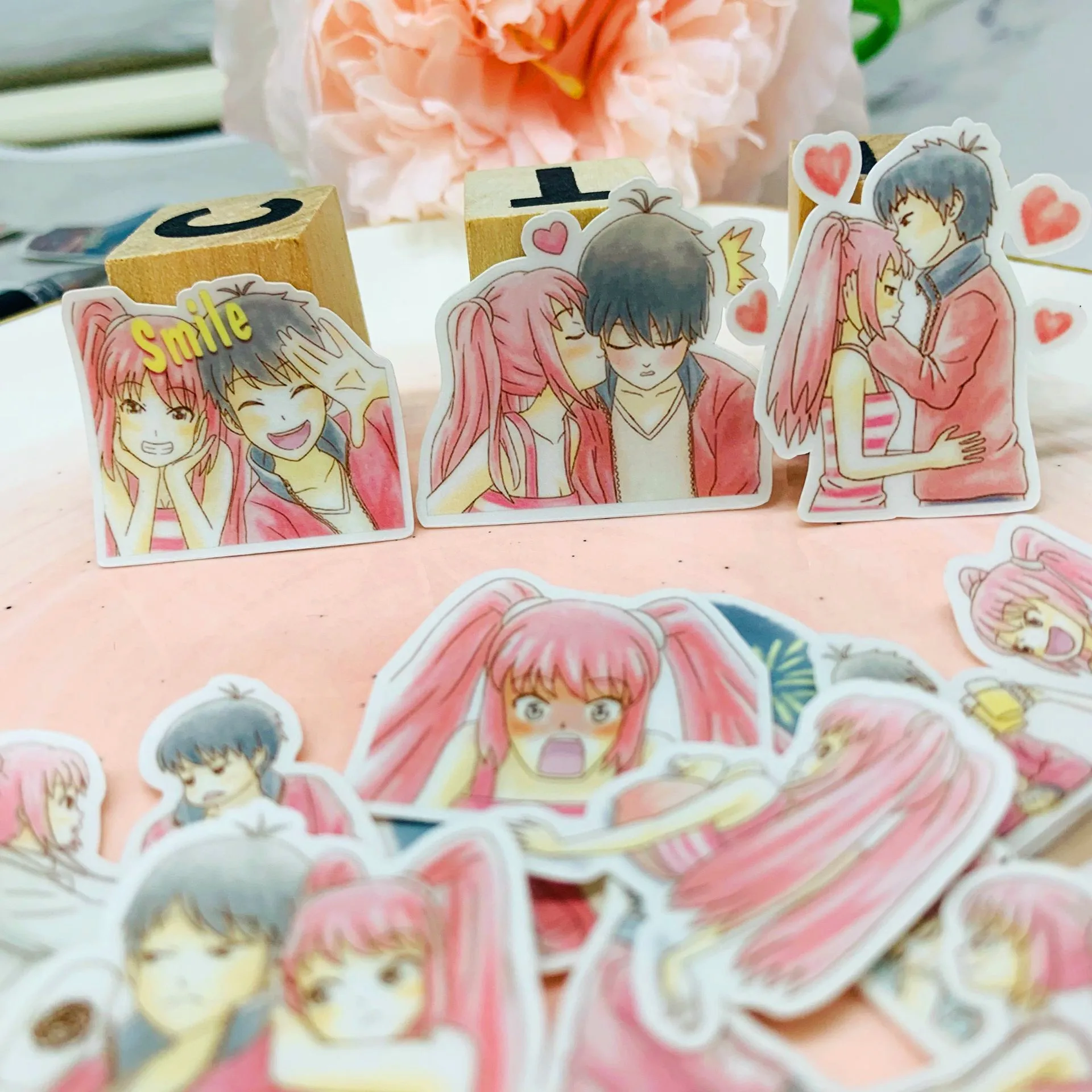 

40pcs Anime couple Kids Fun Paper Stickers Homemade Bookkeeping Decals on Laptop / Decorative scrapbooking / DIY