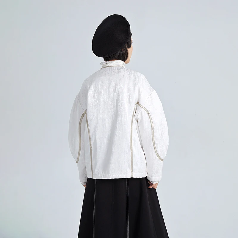 

Big White Drawstring Size Cotton-padded Coat Long Sleeve Loose Fit Women Parkas Fashion New Autumn Winter 2021 1DD2237