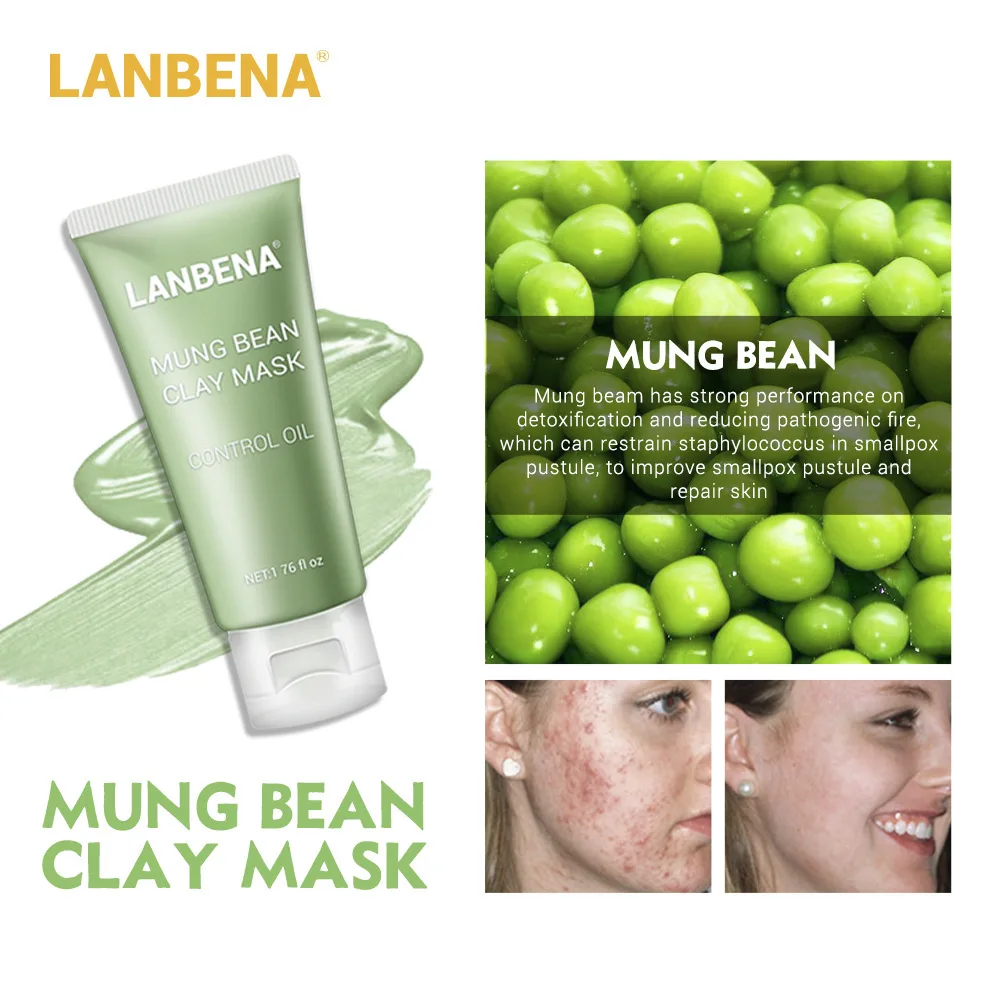 LANBENA Mung Bean глина маска для лица + бамбуковый уголь черника Роза Глубокая очистка
