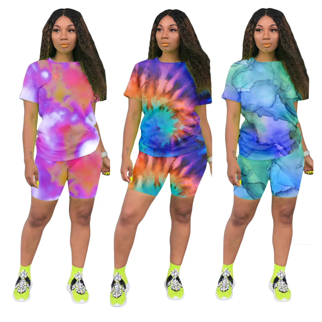 

2020 летний женский костюм в европейском и американском стиле, модный Женский Повседневный Модный комплект из двух предметов с принтом в виде...