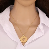 personalized custom name text cute hollow footprint necklace for women men stainless steel jewelry pendant gold chain wholesale