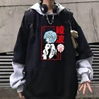 Толстовки с капюшоном Harajuku, с длинным рукавом, в стиле аниме Рей, Аянами, Евангелион, Зимняя мода, хип-хоп, унисекс, пуловер в стиле пэчворк