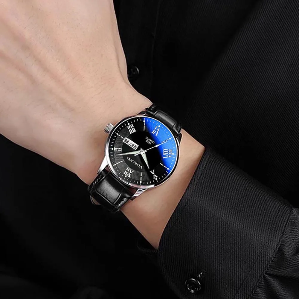 Крутые мужские часы модный кожаный ремешок розовое золото Роскошные Reloj Hombre