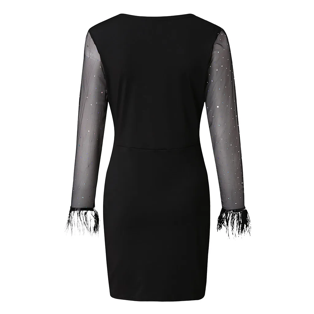 Сексуальное Сетчатое лоскутное платье с блестками для женщин вязанное крючком
