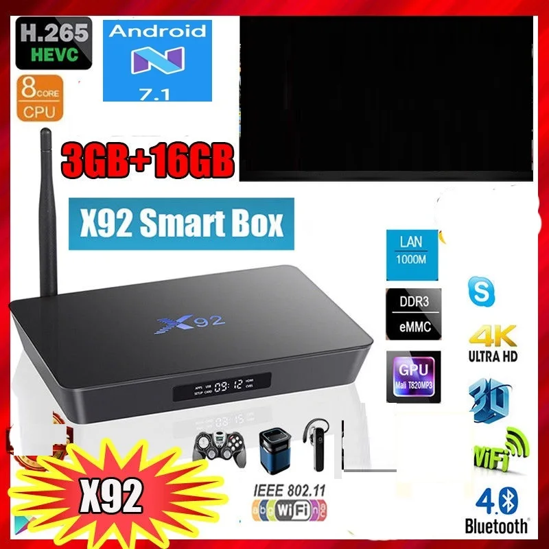 ТВ приставка X92 android 7 1 3 ГБ 32 Восьмиядерный Amlogic S912 2 4 ГГц/5 8 ГГц Wi Fi Bluetooth USB 0|box kodi|tv box