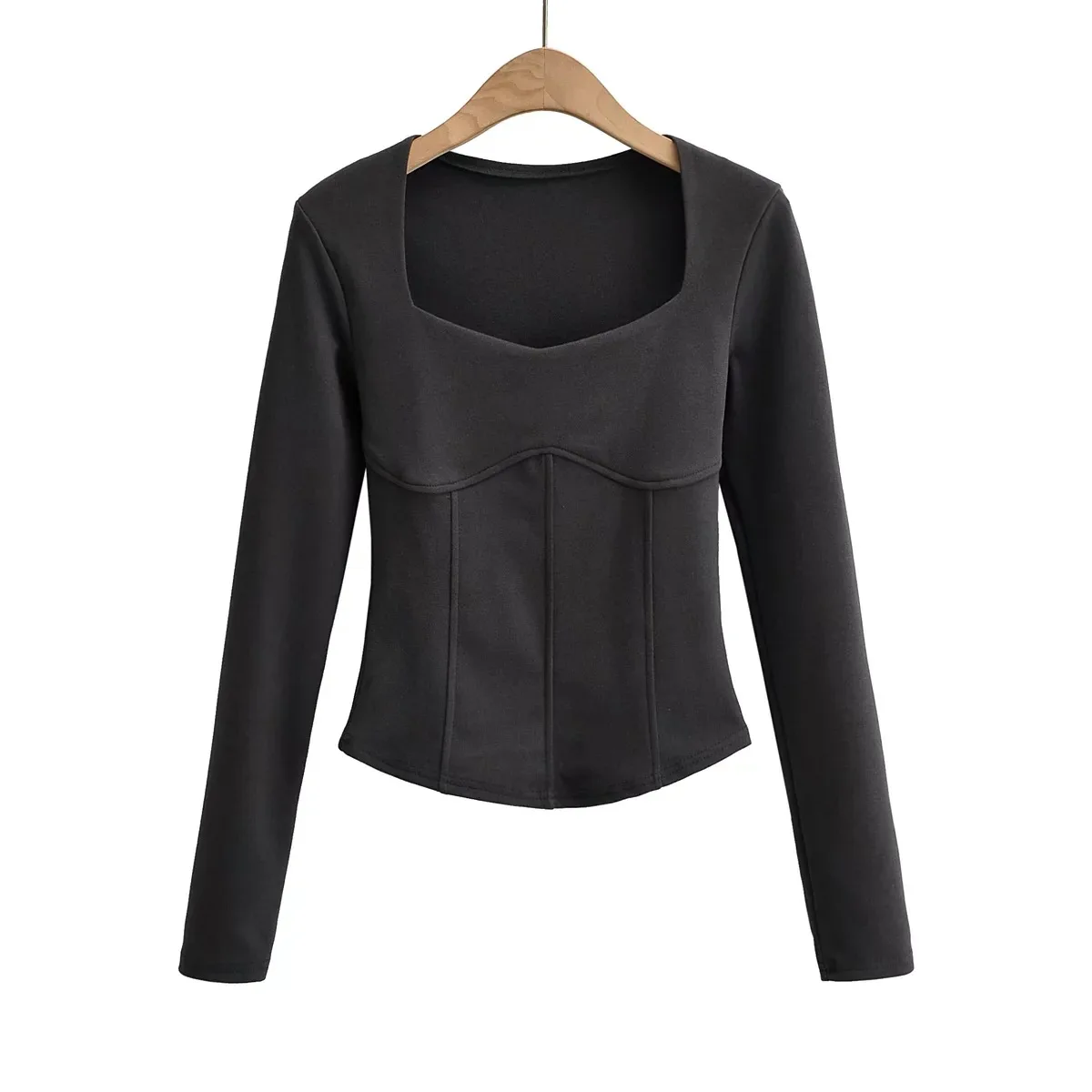 

Women's Cashmere Bottoming Shirt Winter New Square Collar Chest Slim Slim Stitching T-shirt