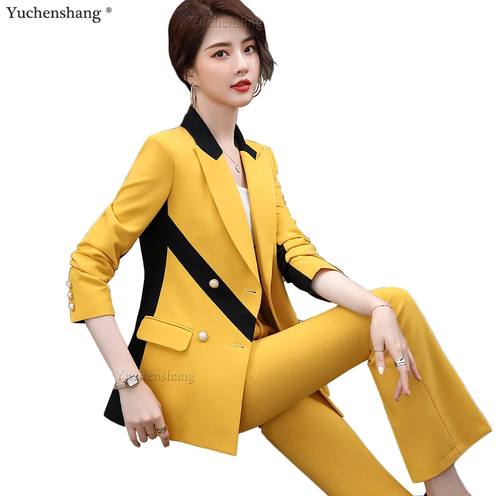 Women Asymmetric Stripe Pant Suit 2 Piece Set Casual Purple Pink Yellow Blazer Coat Tops and Trousers