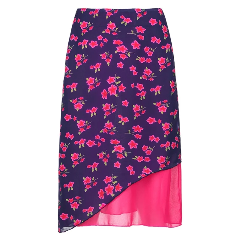 

Для женщин Высокая Талия Винтаж Цветочный принт лоскутное шифоновое платье трапециевидной формы, длинная юбка миди Q39C