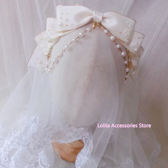 Белый бежевый обруч для волос с изображением звездного неба и бантиком KC