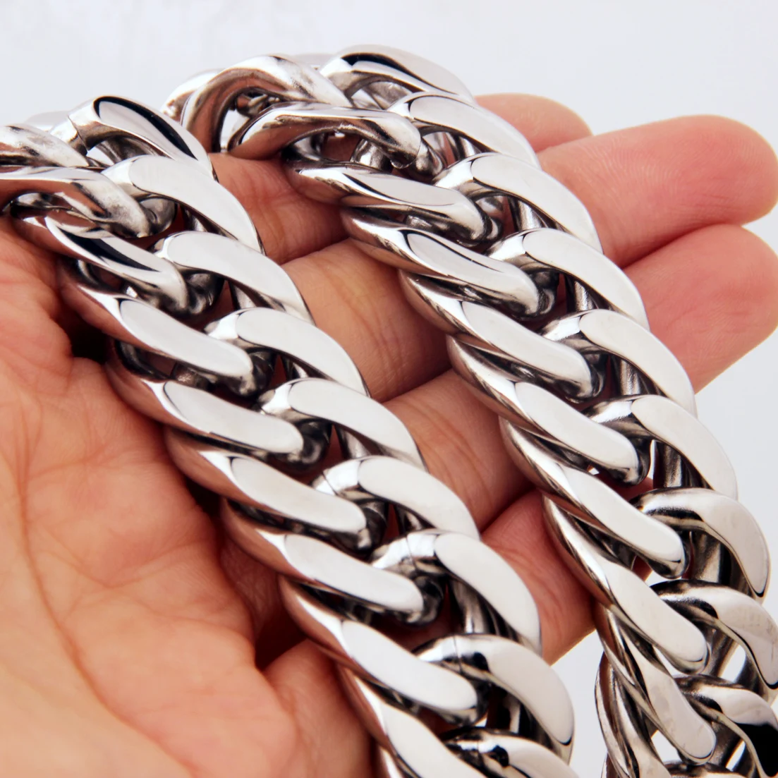 

Heavy Huge 18mm Polished Silver Color Cuban Curb Link Chain Stainless Steel Necklace/Bracelet Biker Mens Gift 7-40inch