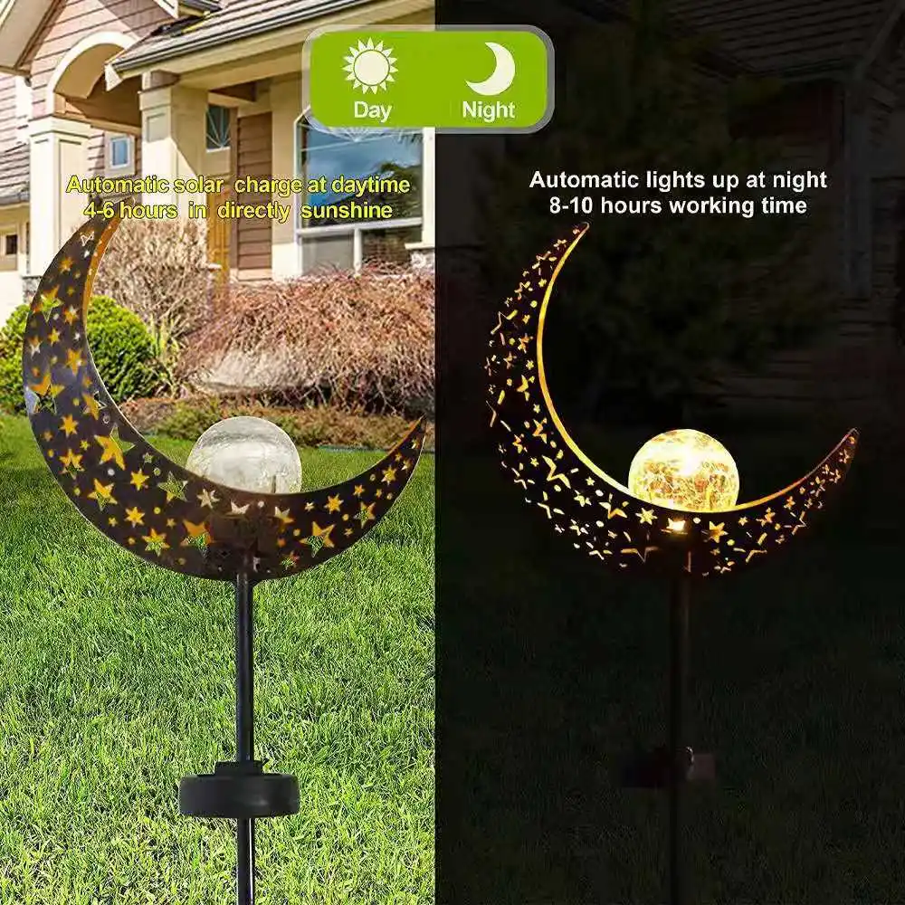

Waterproof Pathway Outdoor Moon Crackle Glass Globe Metal Solar Light Stake for Home Garden Patio Yard Lawn Decor Christmas