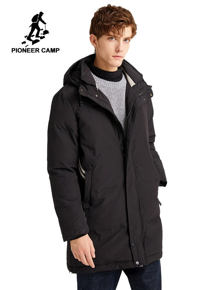 Мужская зимняя куртка Pioneer Camp черная/белая длинная парка с капюшоном