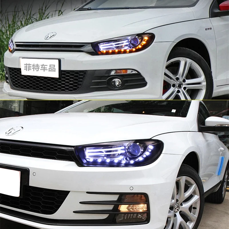 1 пара для Volkswagen Scirocco светодиодная фара 2008- года передняя фара в сборе с дневным ходовым светом