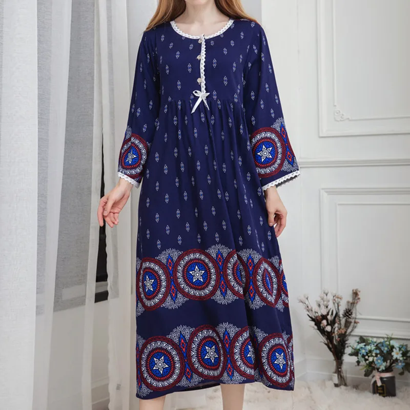 Spring Nightdress Women Cotton Long Sleeve Loose Nightgown Breathable Soft Homewear Sleepwear Sleepdress Long Home Clothes Women
