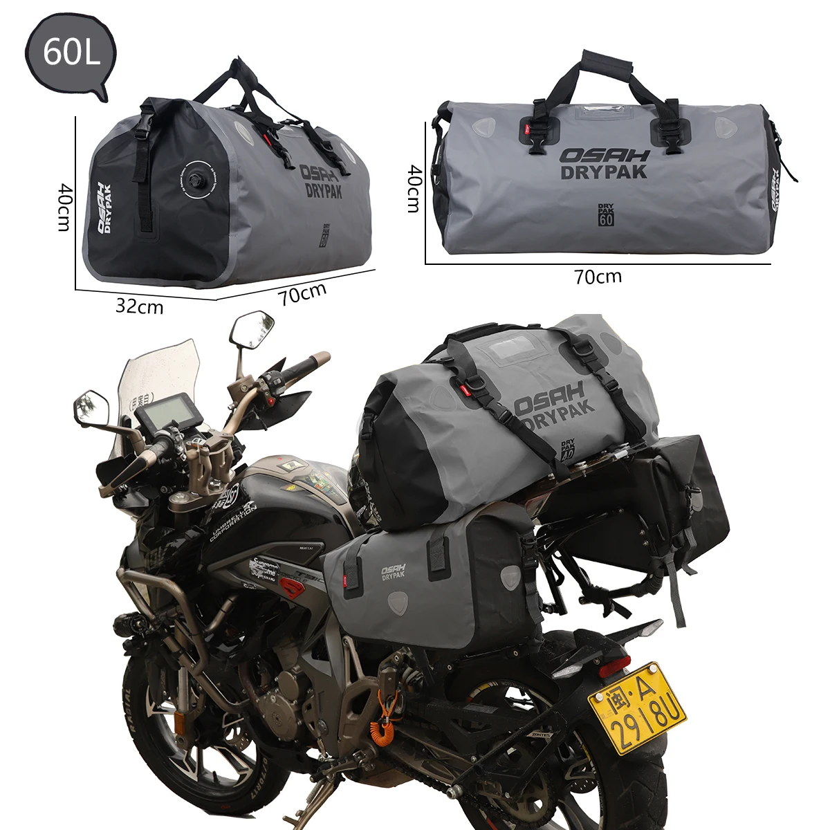 Motorcycle Saddle Bags Waterproof Tail Back Seat 60L Travel Bag Motorbike Scooter Luggage Rear Pack 40L 25L Tank |
