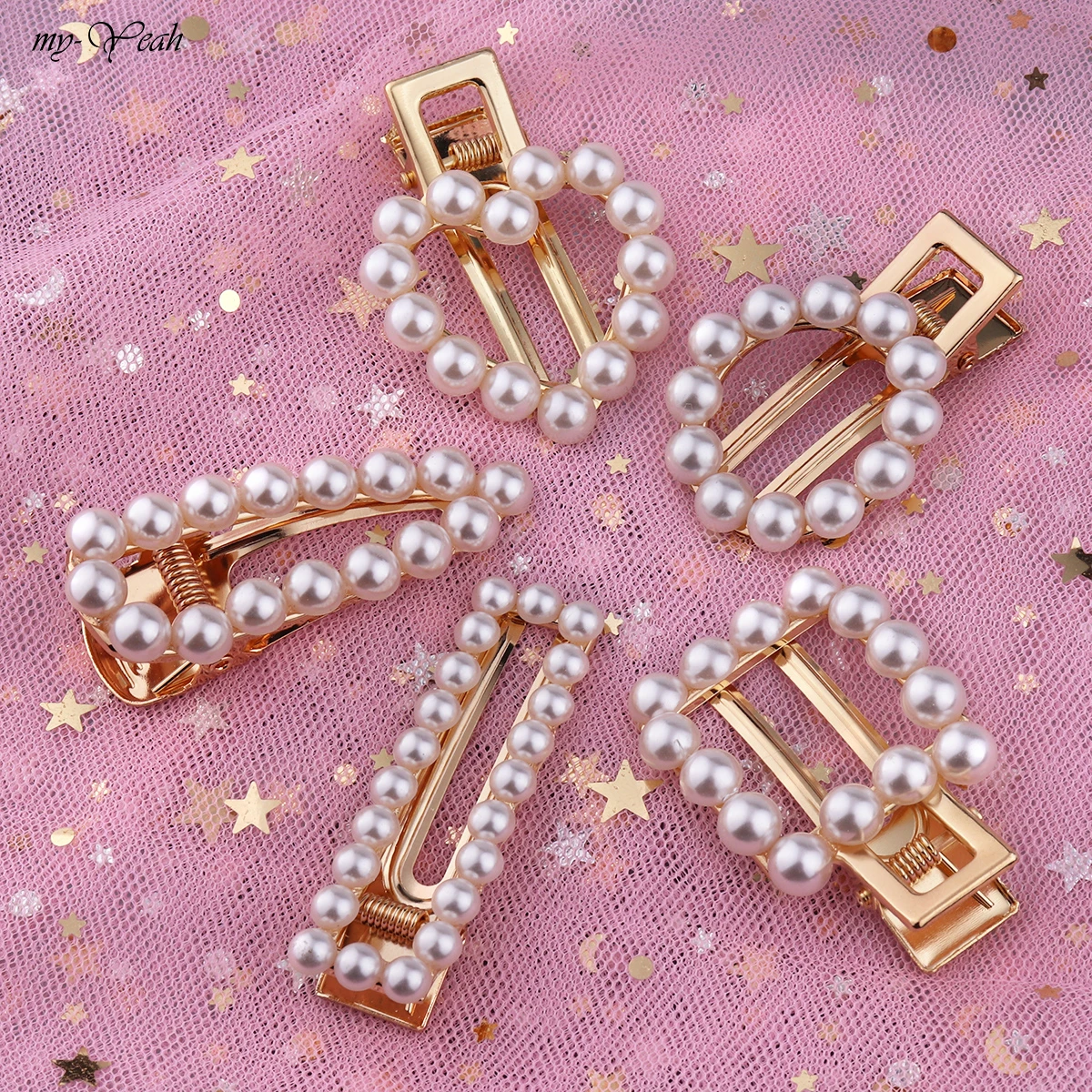 Металлическая заколка для волос с жемчугом круглая квадратная в форме сердца