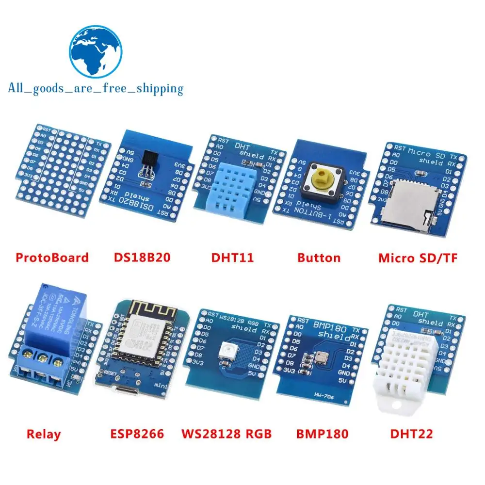 Макетная плата Esp8266 D1 Mini Pro Nodeu Ws2812 Rgb Dht11 Dht22 Am2302 реле Ds18b20 Bmp180 двигатель для Wemos