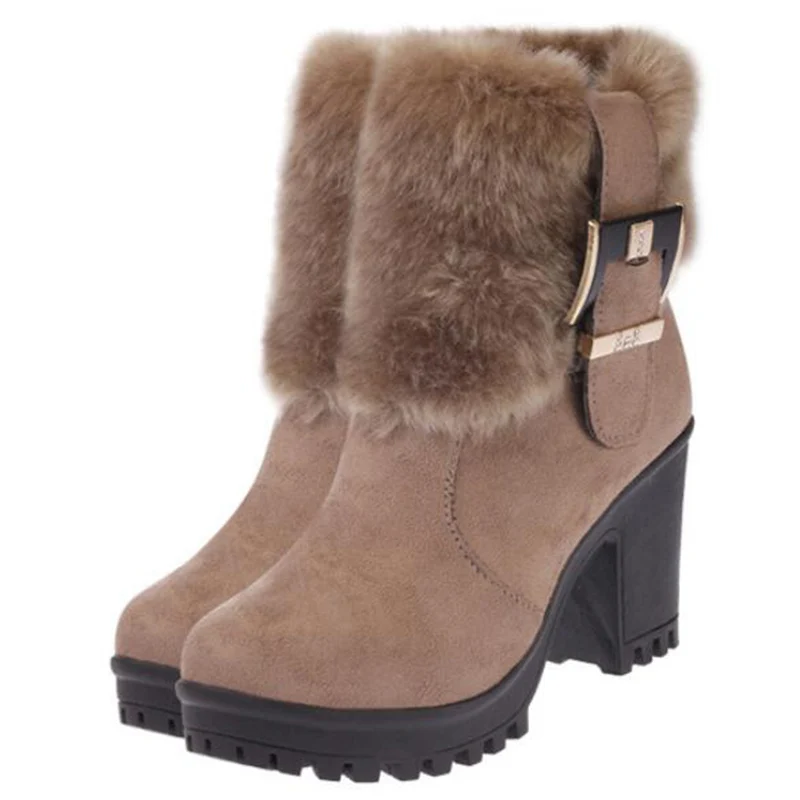

Plush Shoes Women Plus Velvet Thick Warm Short Boots Women Round Head High Heel Thick Heel Martin Boots Casual Fashion Boots