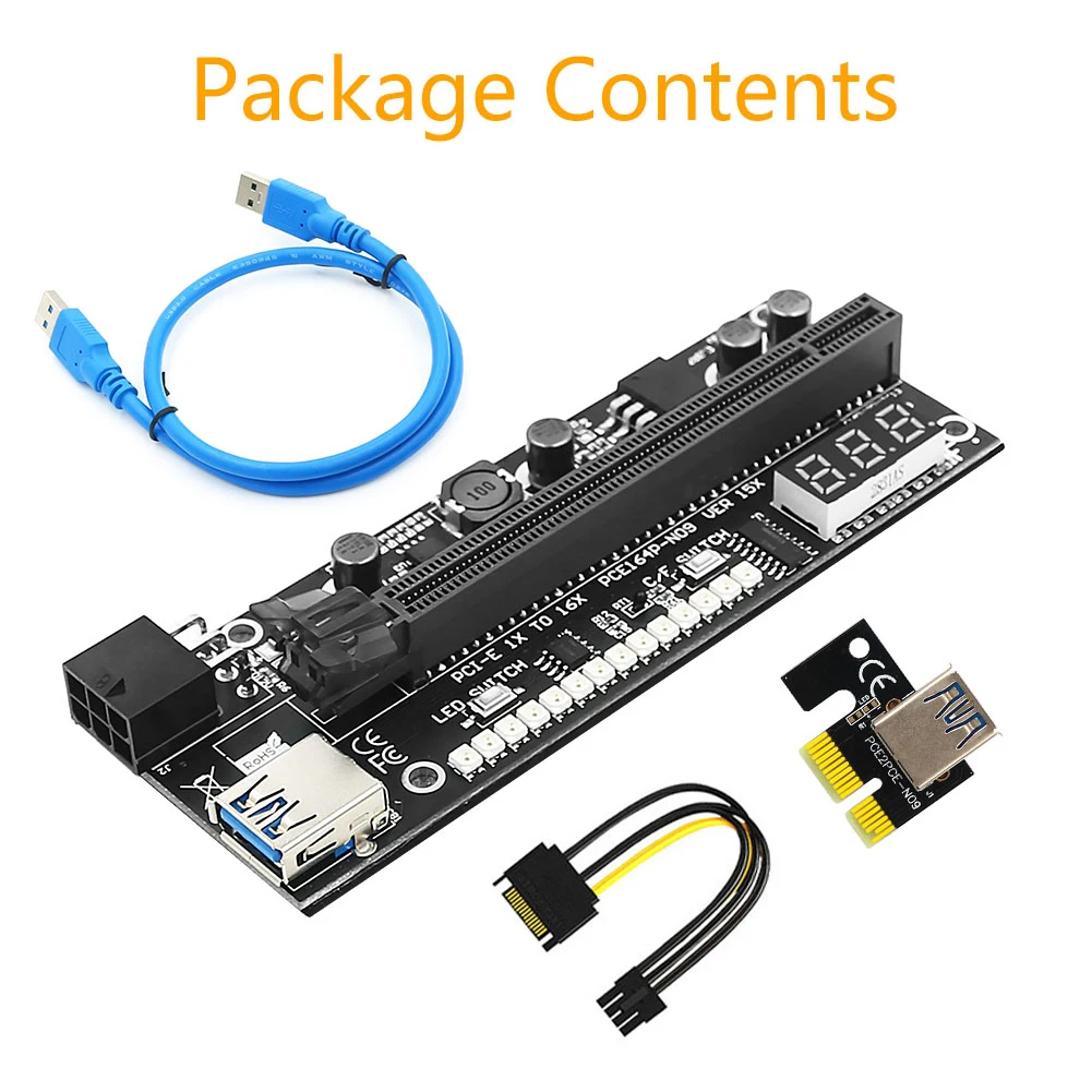 

PCIE Riser 1x до 16x графическая карта расширения с датчиком температуры светодиодный кой для Биткоин графический процессор майнинговая карта ада...