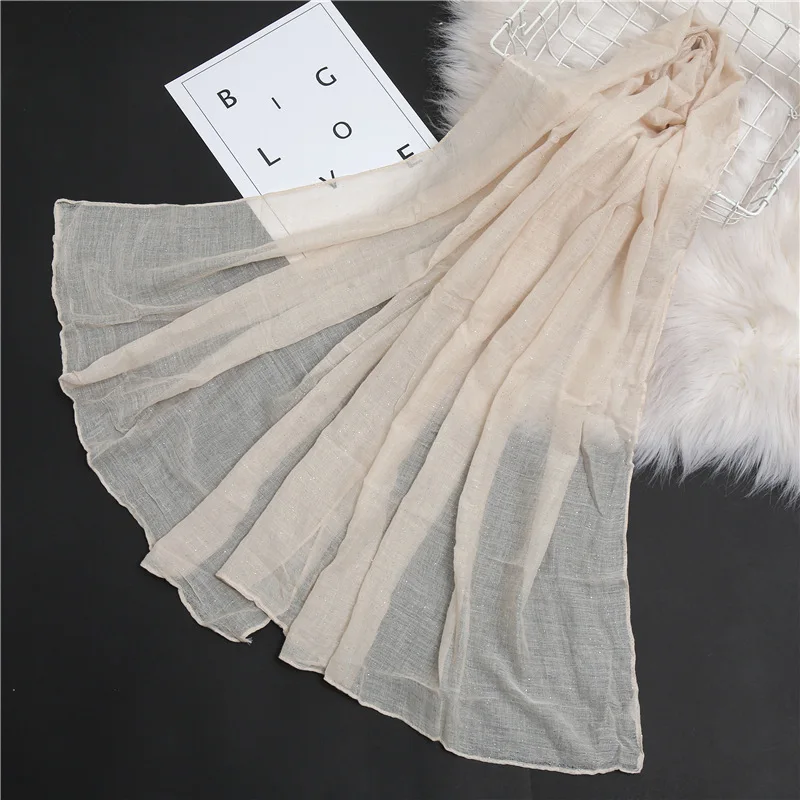 Однотонный шарф универсальная шаль тонкий хлопковый и льняной головной платок