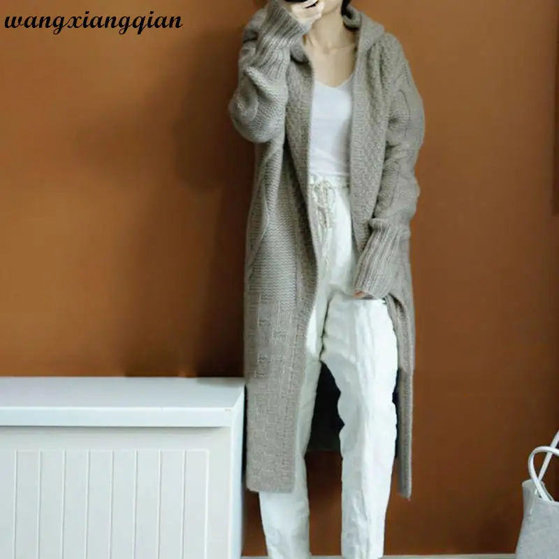 Женский осенне зимний шерстяной свитер Корейская длинная Повседневная