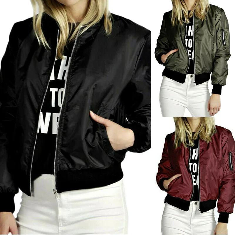 

Женские модные куртки женская тонкая с длинным рукавом Базовая ветрозащитная Женская куртка на молнии пальто с воротником-стойкой Женская ...