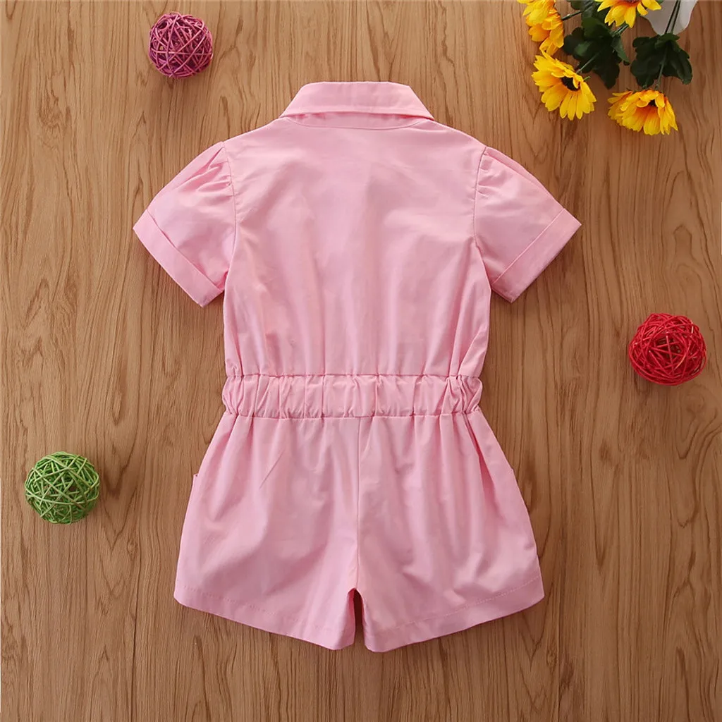 Комбинезон для маленьких девочек с коротким рукавом на пуговицах | Мать и ребенок