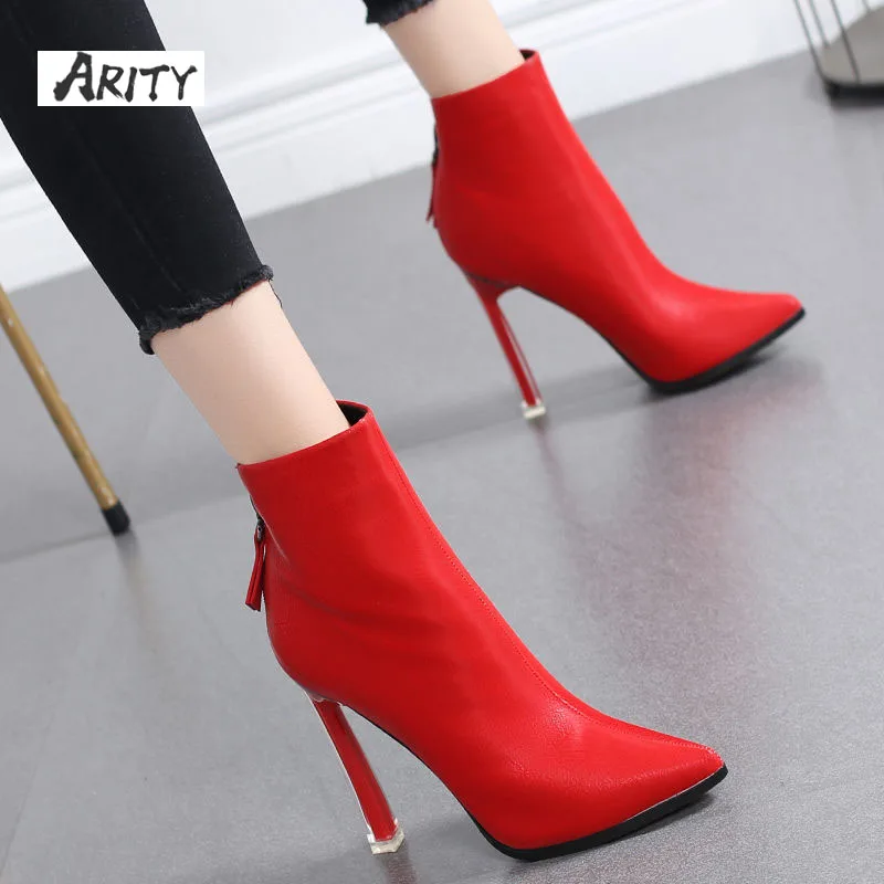 

Botas De Mujer Boots Female 2021 Autumn Leather Boots Women British Style Pointed High Heels Stiletto Thin Boots Red Black White