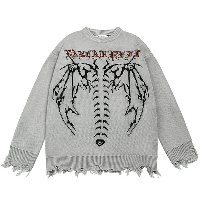 

Men Gothic Letter Bat Skeleton Knit Sweaters Winter Unisex Oversize Couple Knitwear Women Harajuku Hipster Sweater Pullover Top