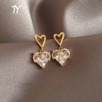 2021 new exclusive luxury small peach heart drop earrings for woman korean fashion jewelry wedding party girls unusual earrings